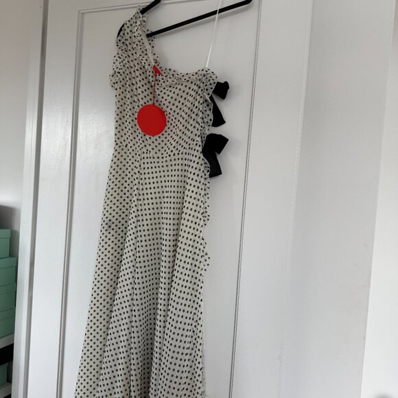 NWT Marianna Senchina Asymmetric Chiffon Midi Dress White/Black Polka Dot Sz S - Picture 9 of 10